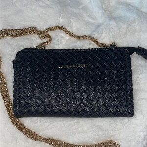 Laura Ashley Black and Gold Mini Bag with Woven Texture